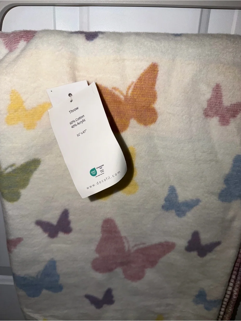 Docofil Pastel Butterfly Throw Blanket - Cream Base